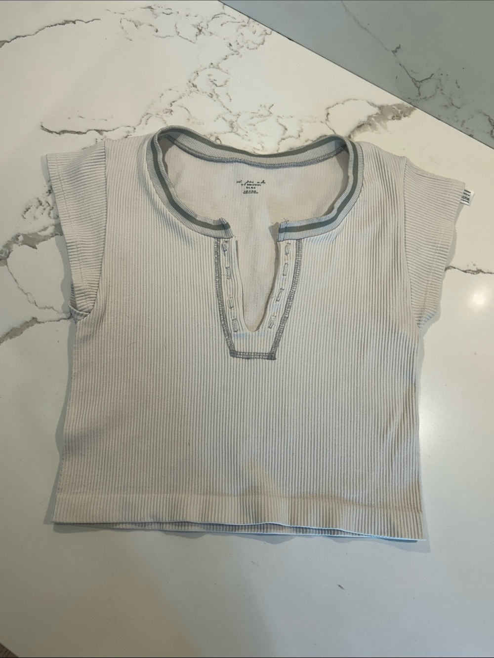 Urban Outfitters Silver Ribbed Tee with Sage Trim